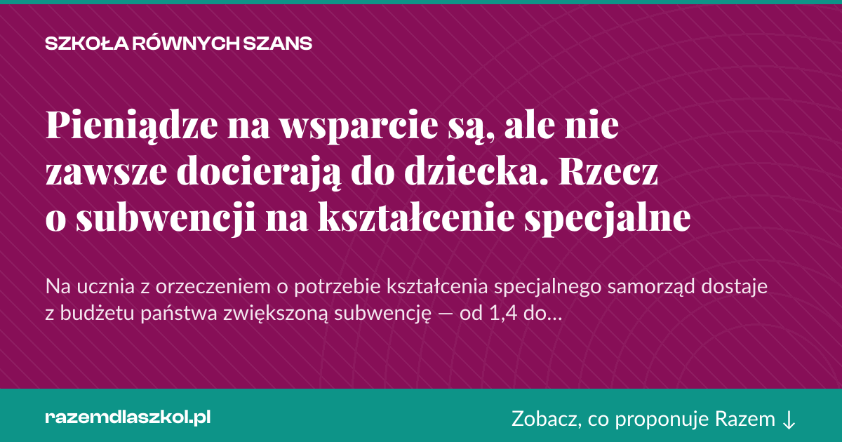Karta social do udostępnienia: Pieniądze na wsparcie są, ale nie zawsze docierają do dziecka. Rzecz o subwencji na kształcenie specjalne