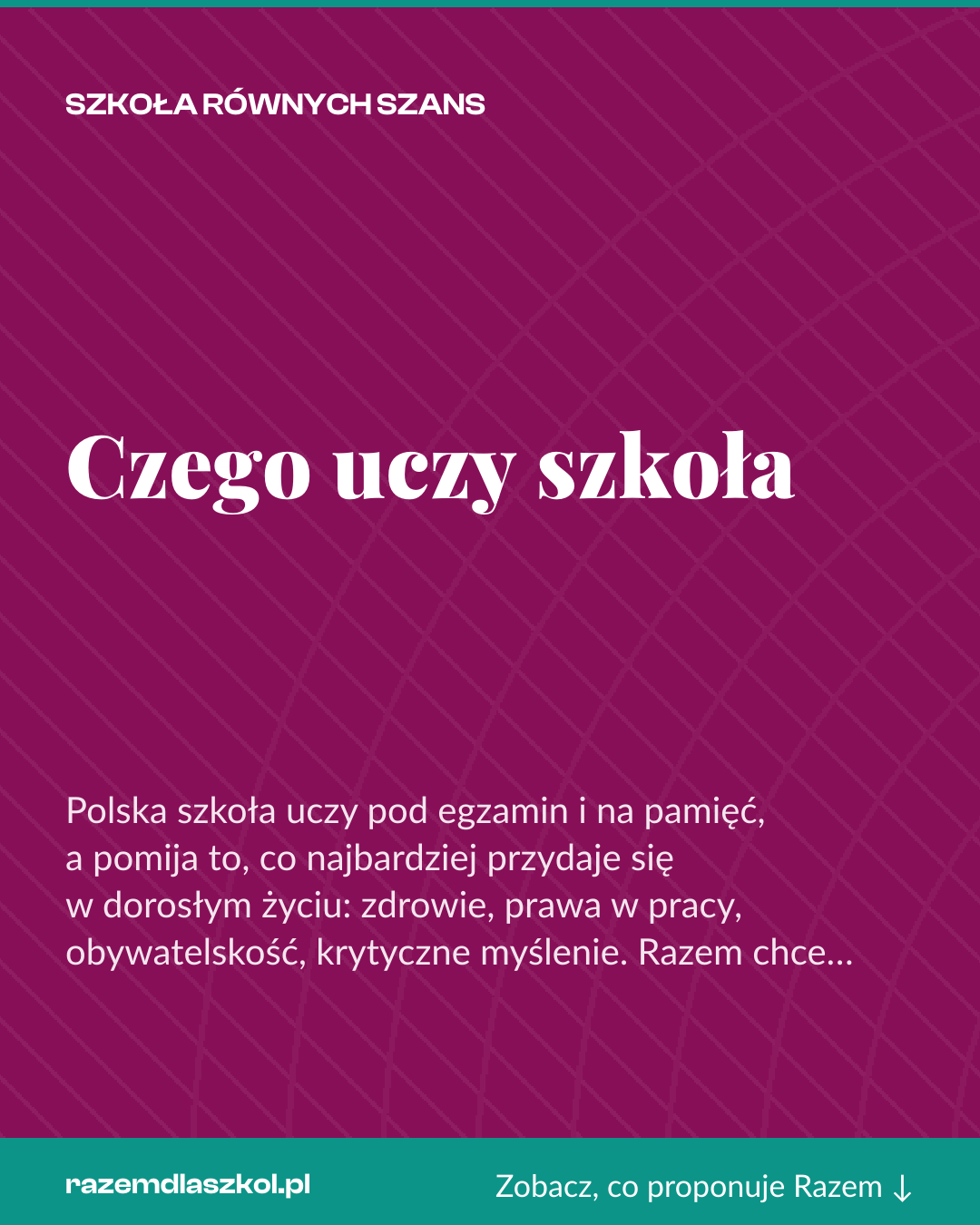 Grafika pionowa do udostępnienia: Czego uczy szkoła