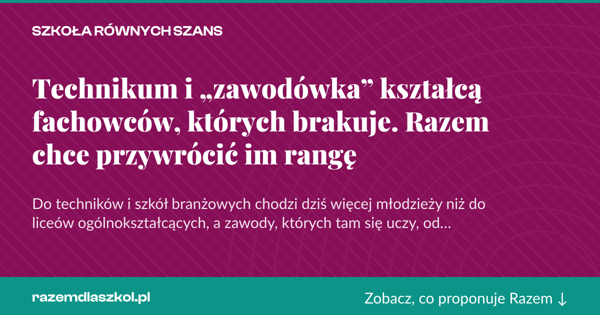 Karta social do udostępnienia: Technikum i „zawodówka” kształcą fachowców, których brakuje. Razem chce przywrócić im rangę