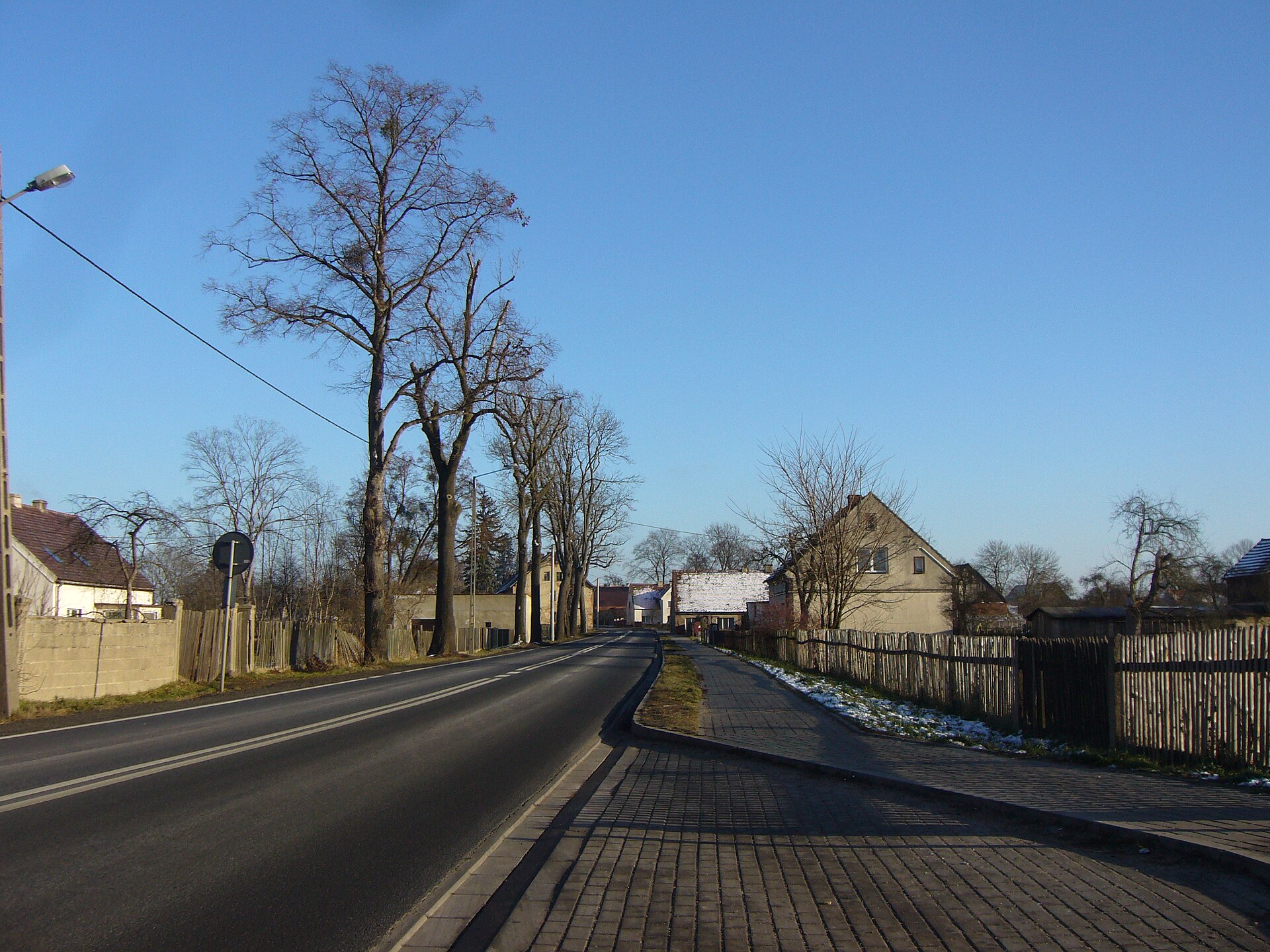 Główna droga przez polską wieś — gdy znika miejscowa szkoła, ta droga zamienia się w codzienny dojazd do placówki w sąsiedniej gminie.